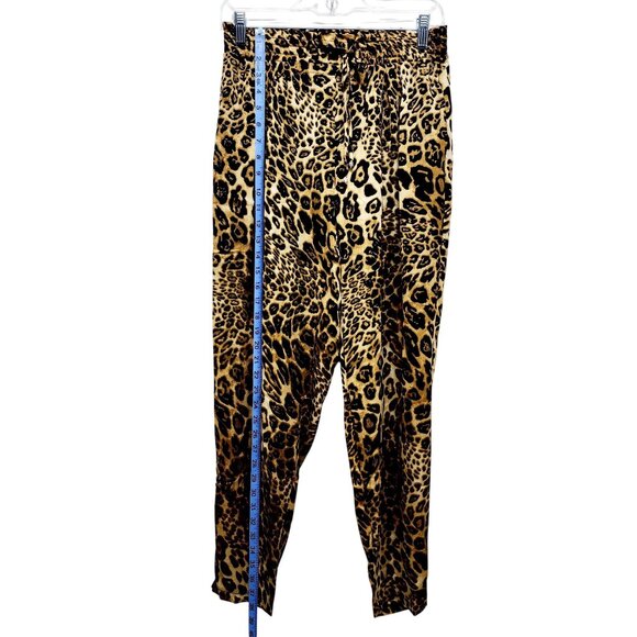 Leopard Print Satin Pants With Elastic Waist & Drawstring Size M Haute Monde - Picture 9 of 12